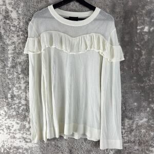 Lumiere Size XL Ruffle Open Know Sweater Ivory Long Sleeve Pullover